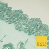 SEA GREEN 3D Flower Trio Scalloped Embroidered Net Lace Dress Fancy Bridal 1586