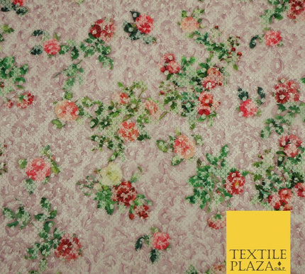 Pink Floral Digital Printed Embroidered Net Lace Dress Fabric Fashion 1765