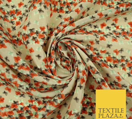 Small Cute Ditsy Floating Butterfly Design Printed Crepe Polyester Dress Fabric