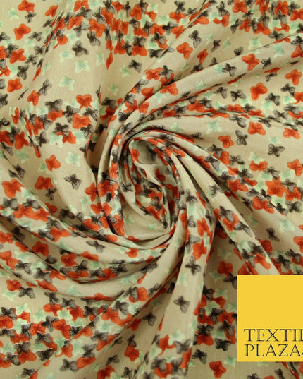 Small Cute Ditsy Floating Butterfly Design Printed Crepe Polyester Dress Fabric
