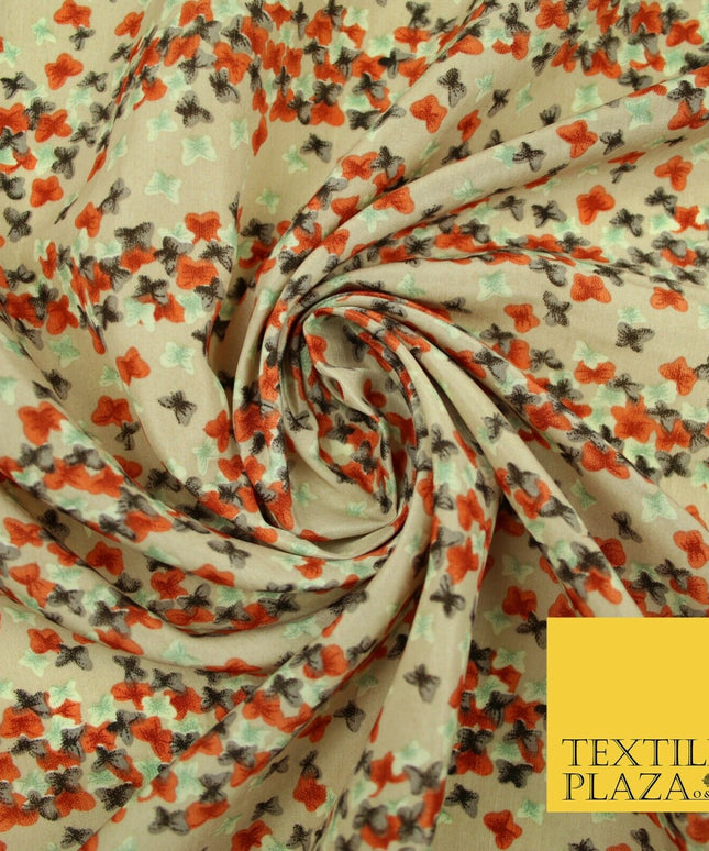 Small Cute Ditsy Floating Butterfly Design Printed Crepe Polyester Dress Fabric