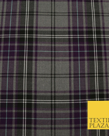 GREY PURPLE TARTAN Check Polyester Viscose Fabric 58" Craft Dress 1631