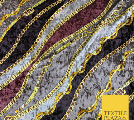 Various Floral Ornate Chain Stripe Swirl Printed Soft Stretch Velvet DressFabric
