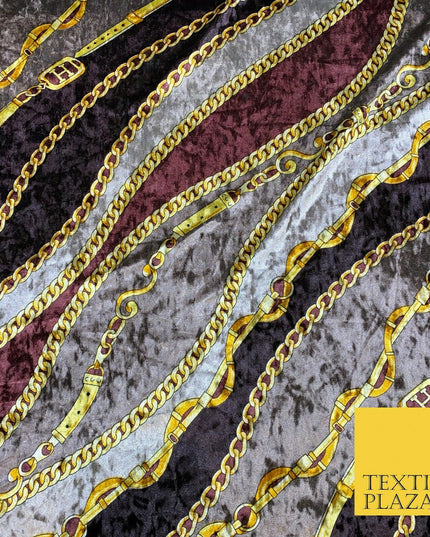 Various Floral Ornate Chain Stripe Swirl Printed Soft Stretch Velvet DressFabric