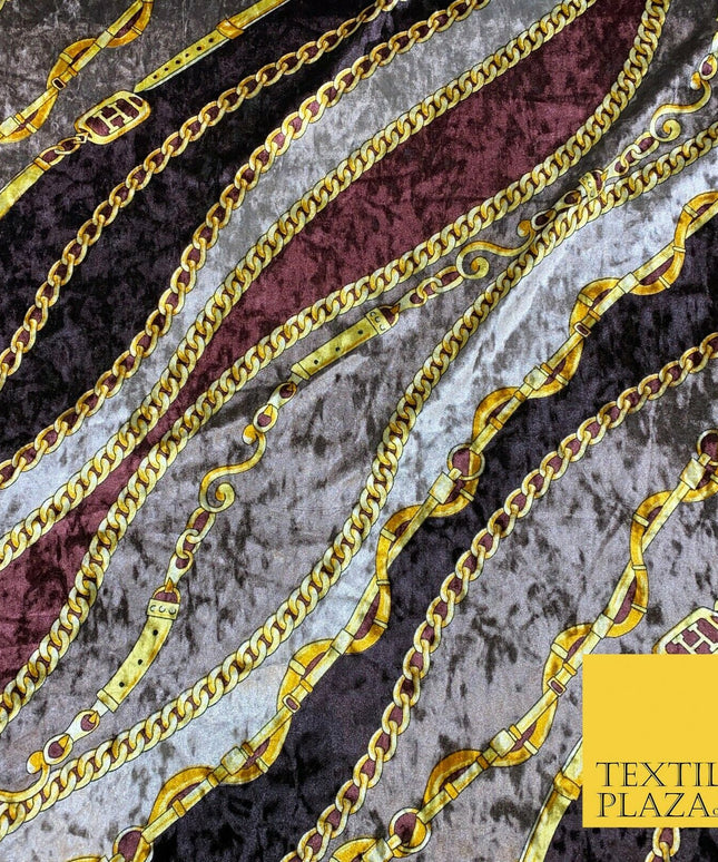 Various Floral Ornate Chain Stripe Swirl Printed Soft Stretch Velvet DressFabric