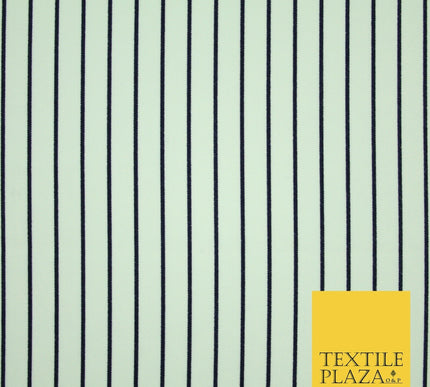 PINSTRIPE BRETON STRIPE Black White Printed Crepe Polyester Dress Fabric 2732