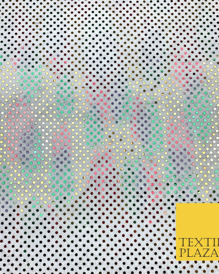 Multicolour Rainbow 3mm Sequin White Velour Fabric Stretch Sparkle Dress NHS1778