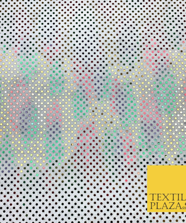 Multicolour Rainbow 3mm Sequin White Velour Fabric Stretch Sparkle Dress NHS1778