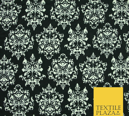 Black White Large Damask Intricate Printed Crepe Polyester Abstract Dress Fabric