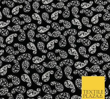 Black White Fancy Paisley Digital Print Stretch Crepe Dress Fabric Craft 1319