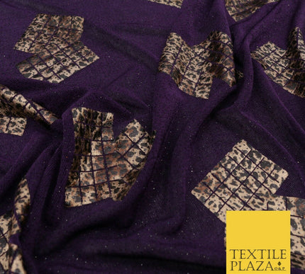 PURPLE Leopard Waffle Cube Metallic Glitter Stretch Jersey Fabric - 59" 1574
