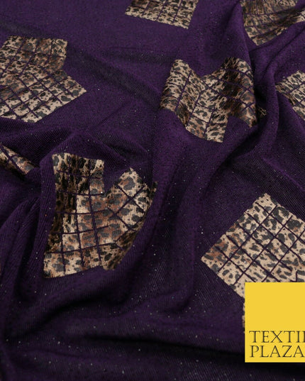 PURPLE Leopard Waffle Cube Metallic Glitter Stretch Jersey Fabric - 59" 1574