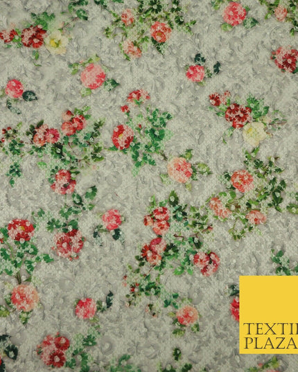 Grey Floral Digital Printed Embroidered Net Lace Dress Fabric Fashion 1767