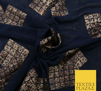 NAVY BLUE Leopard Waffle Cube Metallic Glitter Stretch Jersey Fabric - 59" 1576