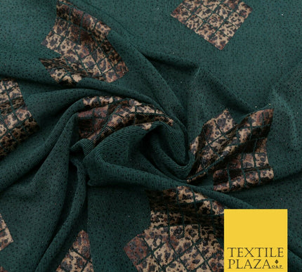 GREEN Leopard Waffle Cube Metallic Glitter Stretch Jersey Fabric - 59" 1575