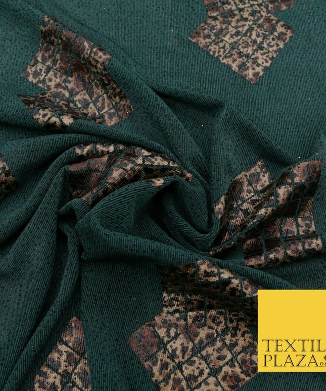 GREEN Leopard Waffle Cube Metallic Glitter Stretch Jersey Fabric - 59" 1575