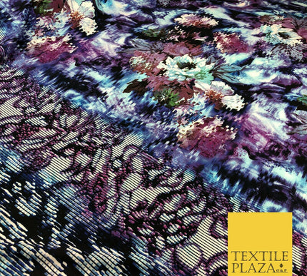 Blue Mix Techno Floral Digital Print Spun Rayon Viscose Dress Fabric Craft 1321