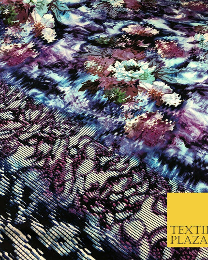 Blue Mix Techno Floral Digital Print Spun Rayon Viscose Dress Fabric Craft 1321