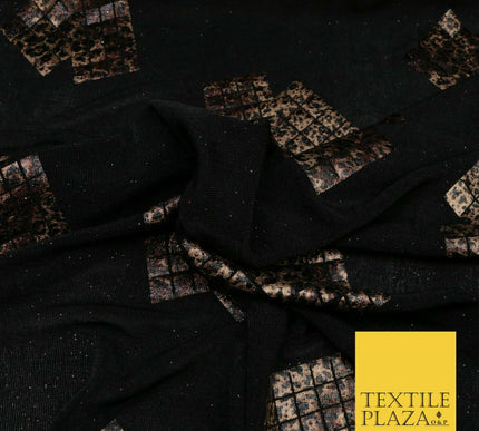 BLACK Leopard Waffle Cube Metallic Glitter Stretch Jersey Fabric - 59" 1573