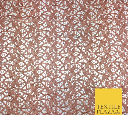 PEACH Premium Guipure Floral Webbed Lace Dress Fabric Wedding Bridal 860