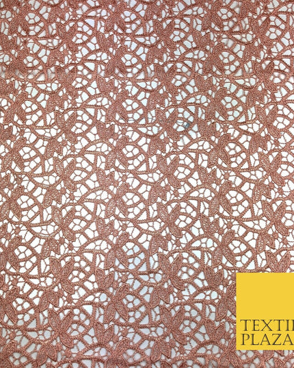 PEACH Premium Guipure Floral Webbed Lace Dress Fabric Wedding Bridal 860