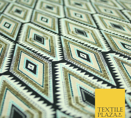 Black Abstract Aztec Diamond Rhombus Printed Crepe Polyester Dress Fabric 2733
