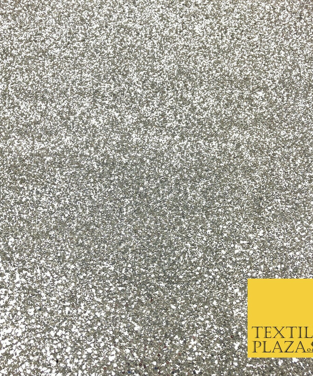 SILVER Luxury Chunky Glitter Encrusted Shimmer Canvas Fabric Heavy Backdrop 1392