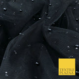 BLACK Studded Pearl Mesh Net Fabric Bridal Soft Sheer Craft Dress 935