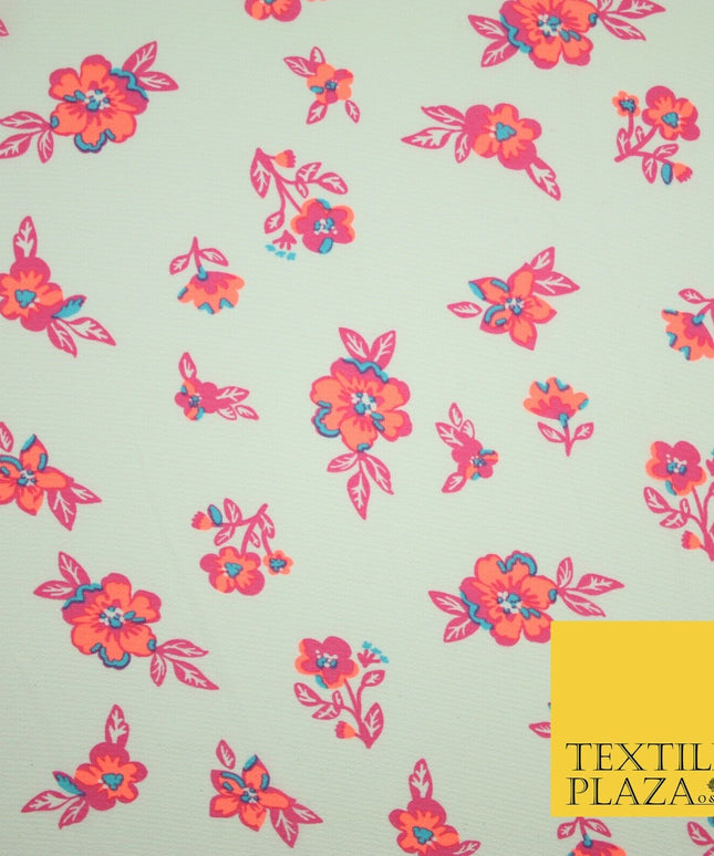 Premium Unusual Abstract Bird Neon Small Printed Bubble Crepe Dress Fabric 58"