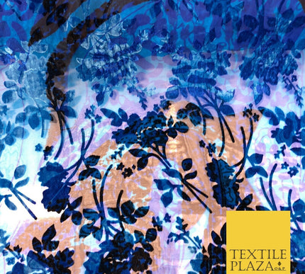 Blue & Black Velvet Devore Floral Silk Burnout Brasso Fabric - 45" PE961
