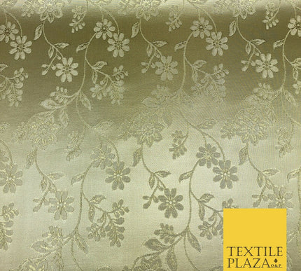 GOLD Ornamental Floral Stem Waves Brocade Dress Fabric Metallic Woven 1399