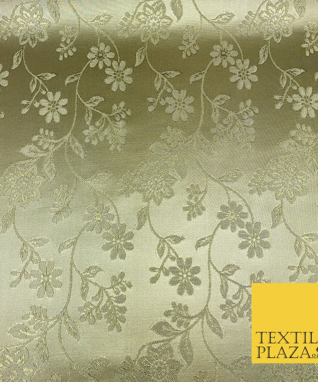GOLD Ornamental Floral Stem Waves Brocade Dress Fabric Metallic Woven 1399