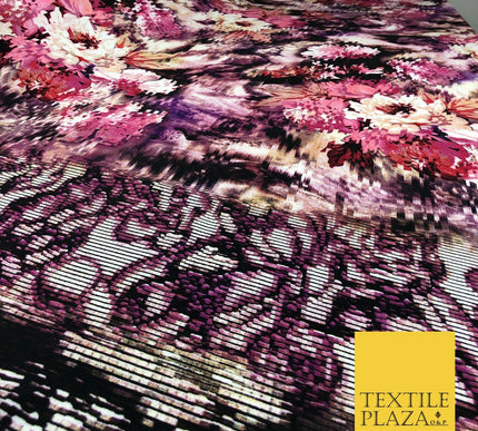 Pink Mix Techno Floral Digital Print Spun Rayon Viscose Dress Fabric Craft 1320