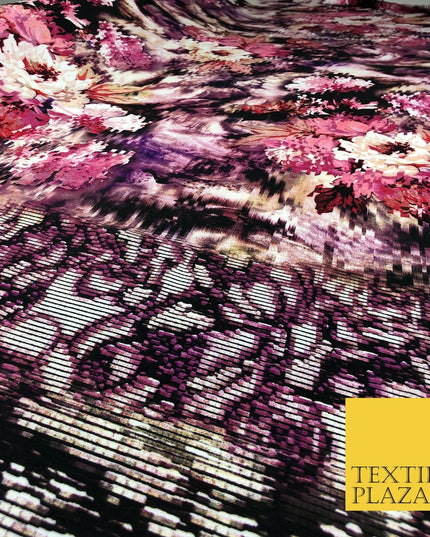 Pink Mix Techno Floral Digital Print Spun Rayon Viscose Dress Fabric Craft 1320