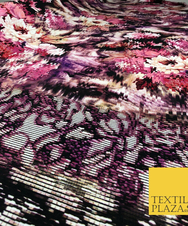 Pink Mix Techno Floral Digital Print Spun Rayon Viscose Dress Fabric Craft 1320