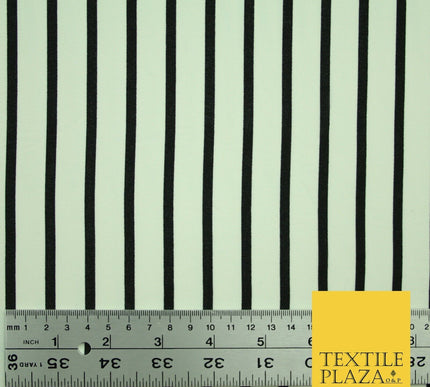 PINSTRIPE BRETON STRIPE Black White Printed Crepe Polyester Dress Fabric 2731