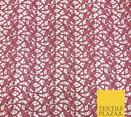 CHERRY PINK Premium Guipure Floral Webbed Lace Dress Fabric Wedding Bridal 862