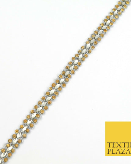 GREY 1.5cm Twin Beaded Silver Stone Trimming Gota Border Indian Ethnic X226