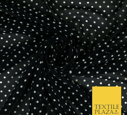 Premium Black Blue White Polka Dot Multi Spotted Printed Georgette Dress Fabric