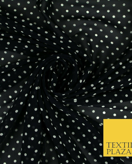 Premium Black Blue White Polka Dot Multi Spotted Printed Georgette Dress Fabric