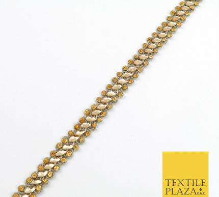 DARK GOLD 1.5cm Twin Beaded Silver Stone Trimming Gota Border Indian Ethnic X227