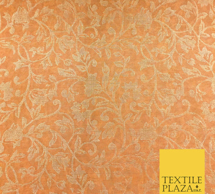 Rust/Dark Orange Floral Metallic Design Fabric - Shimmer Sparkle Glitter - 54"