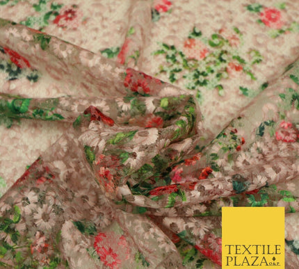 Dusty Pink Floral Digital Printed Embroidered Net Lace Dress Fabric Fashion 1768