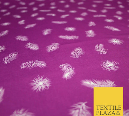 Small Floating White Peacock Feather Printed Crepe Polyester Dress Fabric 58"