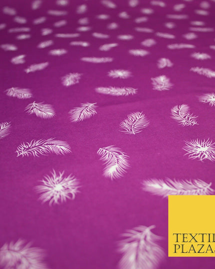 Small Floating White Peacock Feather Printed Crepe Polyester Dress Fabric 58"