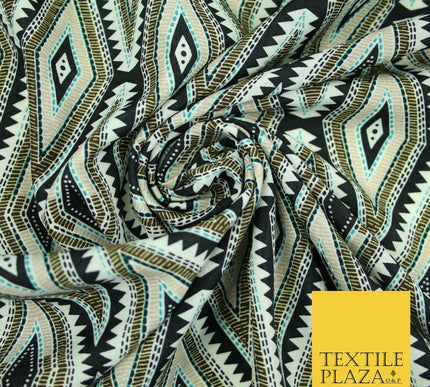 Black Abstract Aztec Diamond Rhombus Printed Crepe Polyester Dress Fabric 2733