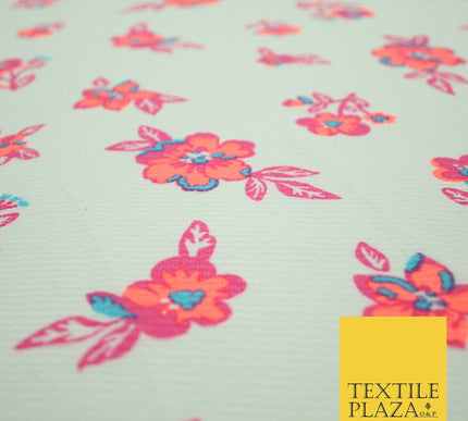 Premium Unusual Abstract Bird Neon Small Printed Bubble Crepe Dress Fabric 58"