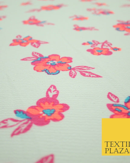 Premium Unusual Abstract Bird Neon Small Printed Bubble Crepe Dress Fabric 58"