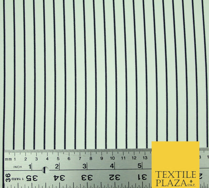 PINSTRIPE BRETON STRIPE Black White Printed Crepe Polyester Dress Fabric 2732