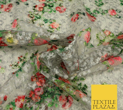 Grey Floral Digital Printed Embroidered Net Lace Dress Fabric Fashion 1767